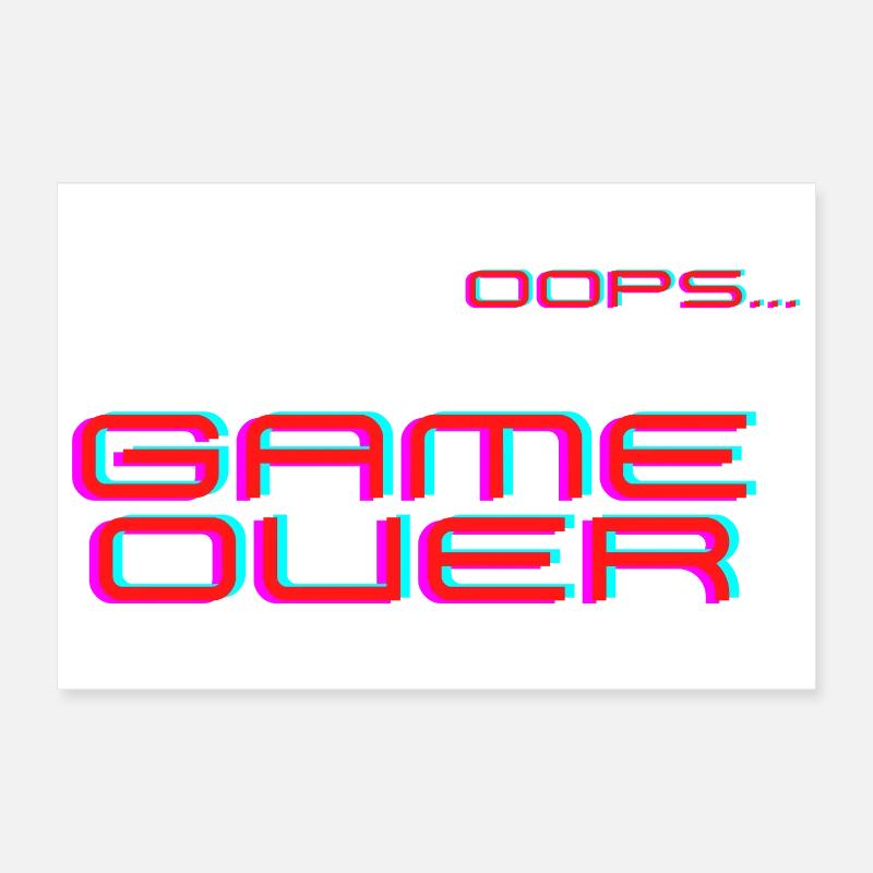 Glitch Neon Game Over Retro Arcade Poster 12" x 8" (30x20 cm)