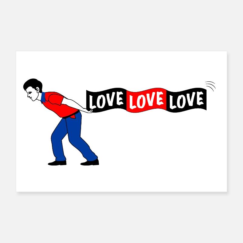 Man pulls LOVE banner Poster 12" x 8" (30x20 cm)