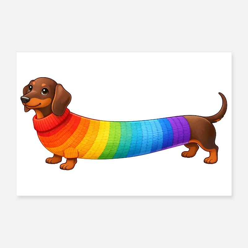 Dachshund with rainbow sweater Poster 12" x 8" (30x20 cm)