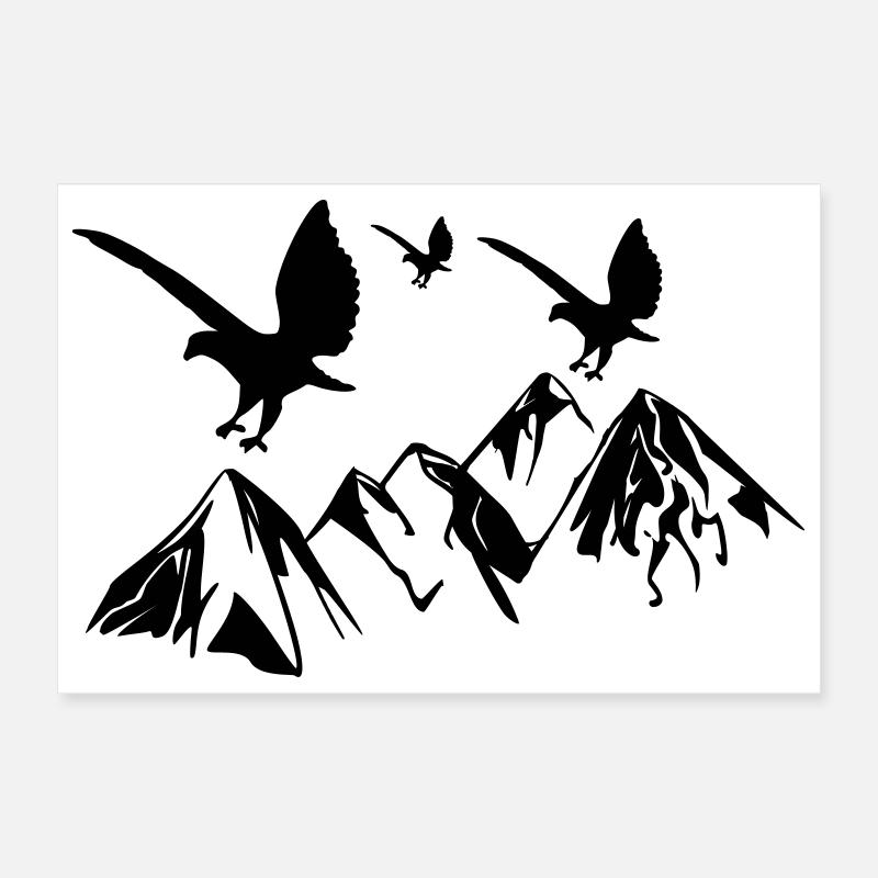 Les oiseaux volent au-dessus des montagnes Poster 30 x 20 cm