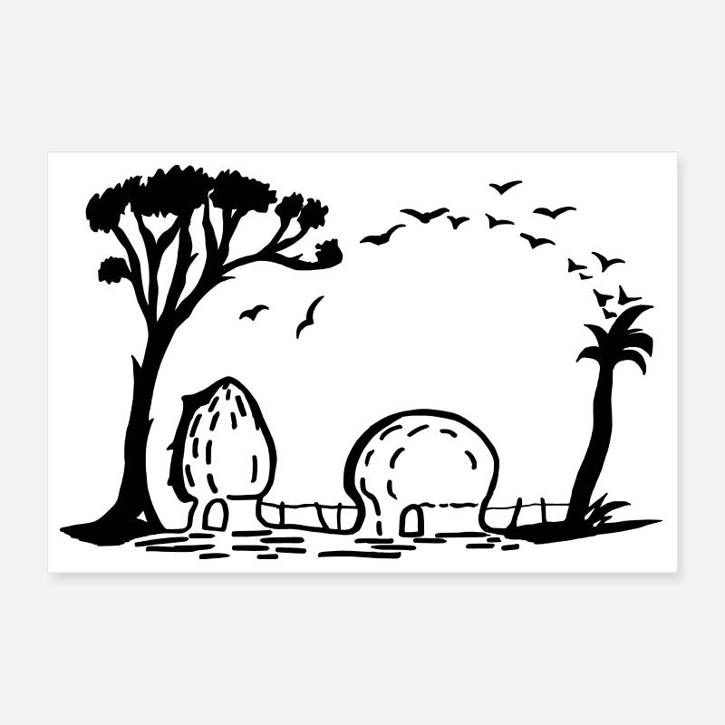 Eléphant village Illusion d’optique Poster 30 x 20 cm