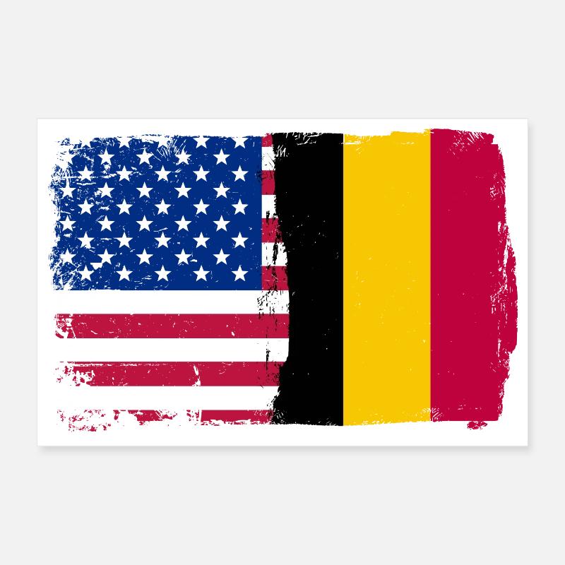 Grunge US Belgique Drapeau Split Poster 30 x 20 cm