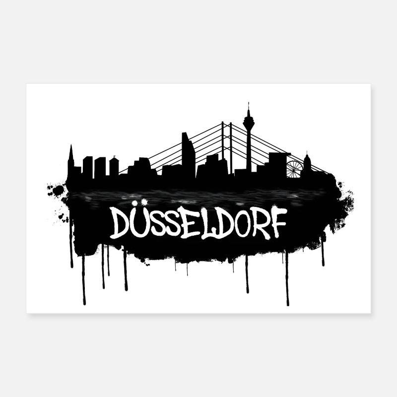 Düsseldorf Graffiti Skyline - Poster 30x20 cm - Weiß