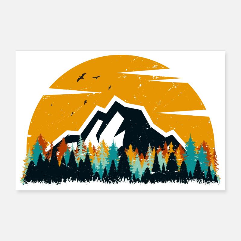 Sunset Mountain Forest Poster 12" x 8" (30x20 cm)