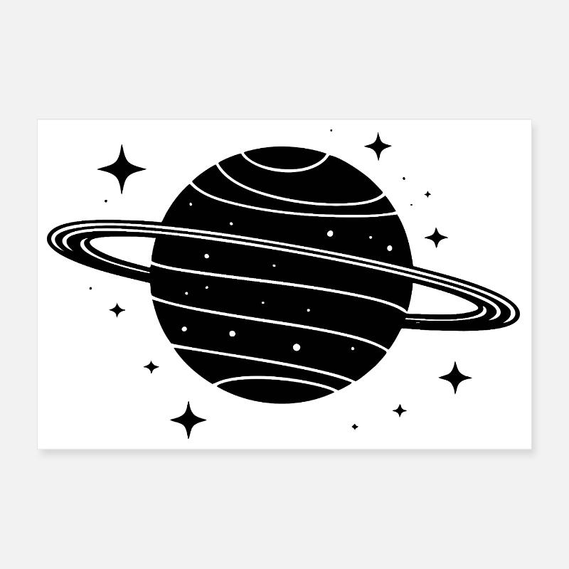 Minimalistischer Planet mit Ring – Schwarze Space Poster 30x20 cm