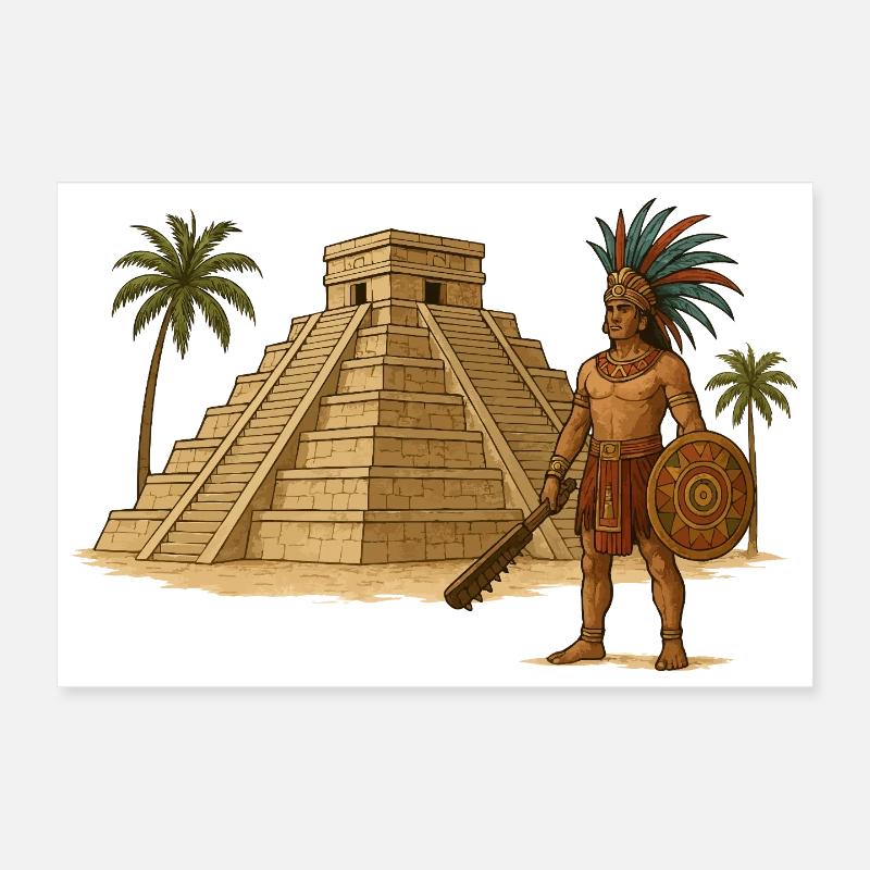 Guerrier pyramidal maya Poster 30 x 20 cm