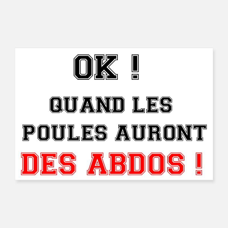 Quand les poules auront des abdos. Poster 30 x 20 cm