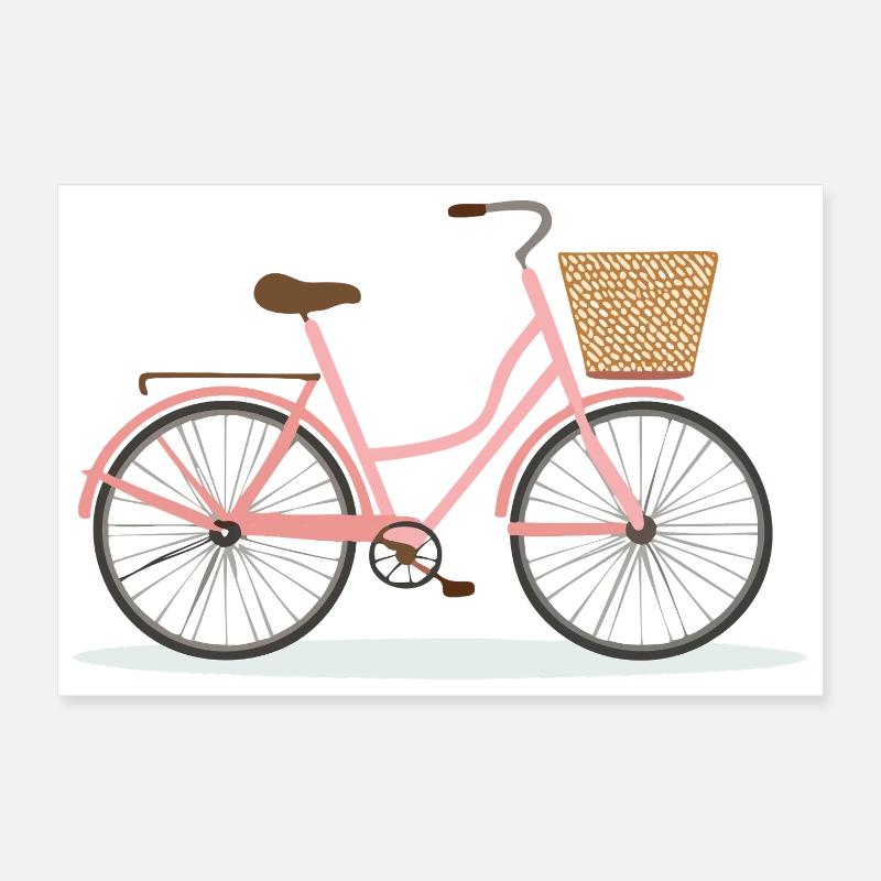 Vélo rose avec panier Poster 30 x 20 cm