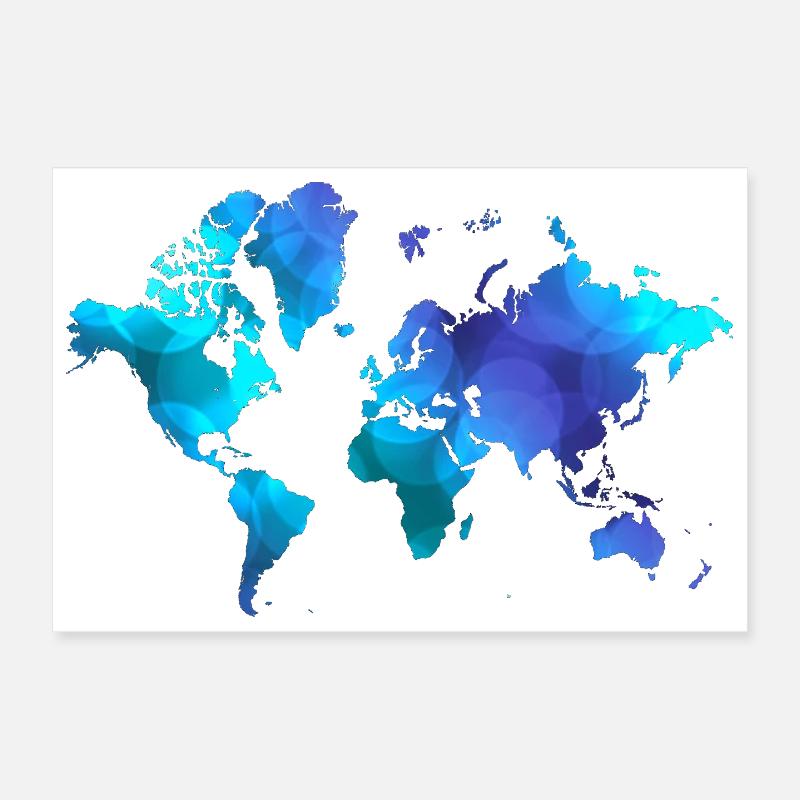 World Map Blue Dreams Poster 12" x 8" (30x20 cm)