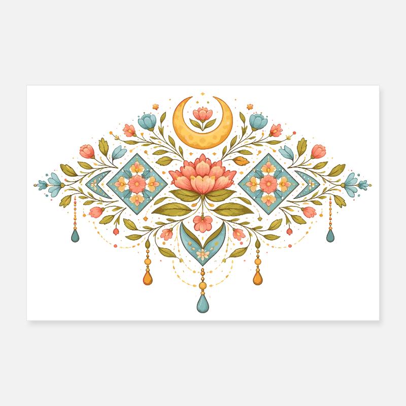 Spring ornament with flowers and moon Poster 12" x 8" (30x20 cm)