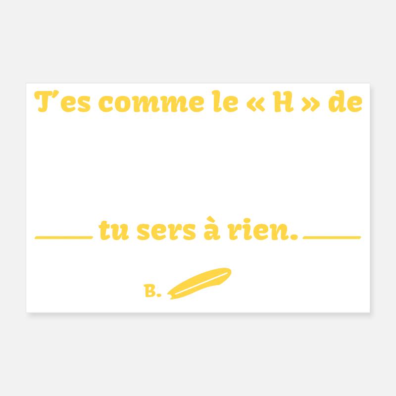T'es comme le H de HawaÏ, tu sers à rien - Culte Poster 30 x 20 cm