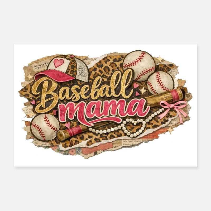 Baseball Mama Léopard - Style Western Grunge Poster 30 x 20 cm