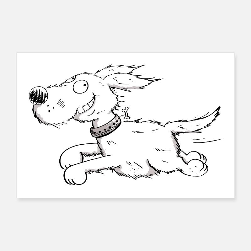 Funny Running Dog - Comic Poster 12" x 8" (30x20 cm)