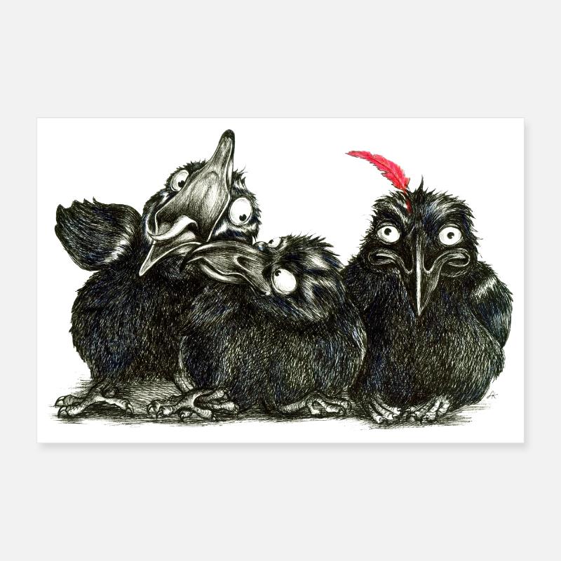 drei junge freche kraehen Poster 30x20 cm