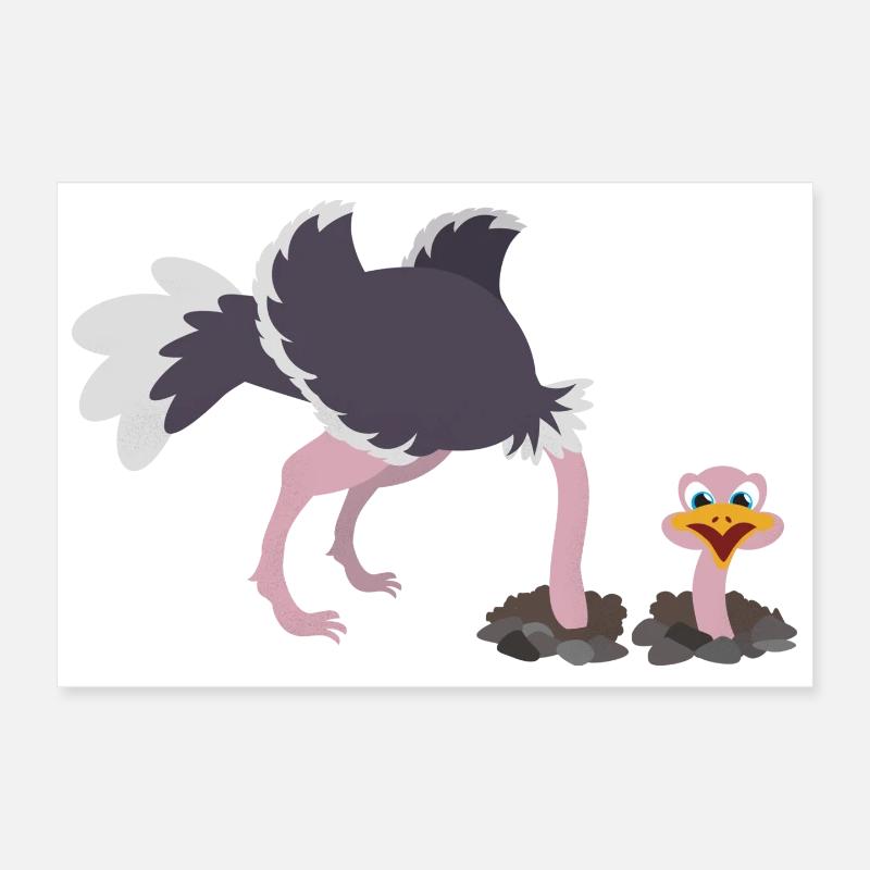 L’autruche oiseau se colle la tête à travers le sable Poster 30 x 20 cm