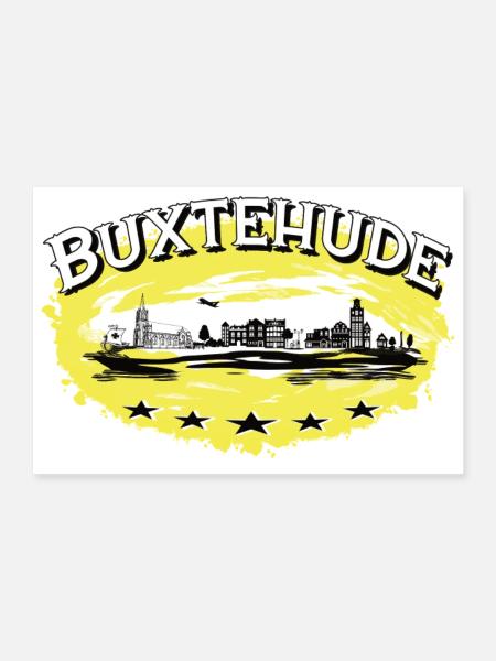 Buxtehude - Stadt Silhouette /Hase und Igel - Poster 30x20 cm - Weiß - Vorne