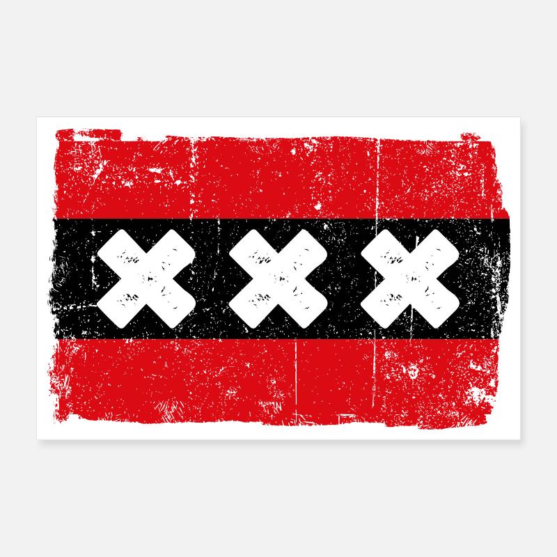 Red Stripe Flag with White Xs Poster 12" x 8" (30x20 cm)