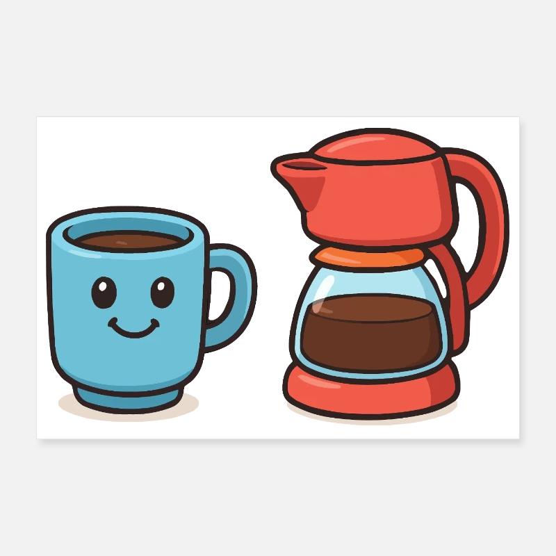 Coffee Cup Coffee Pot Poster 12" x 8" (30x20 cm)