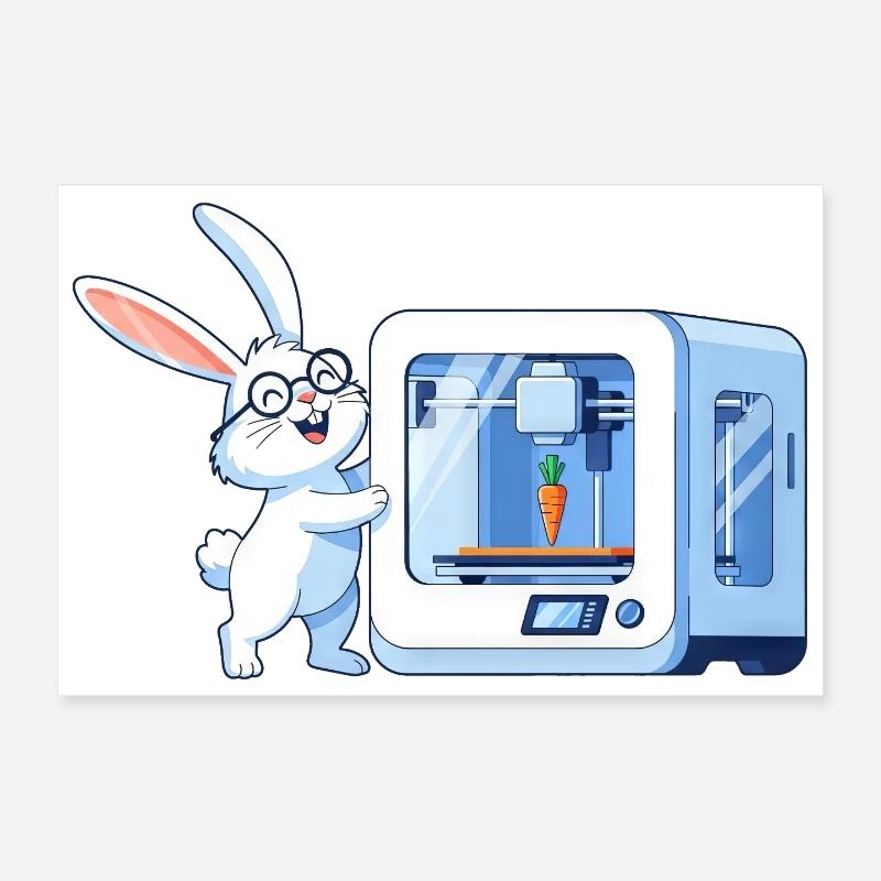 Funny Rabbit Nerd Programmeur Imprimante 3D Poster 30 x 20 cm