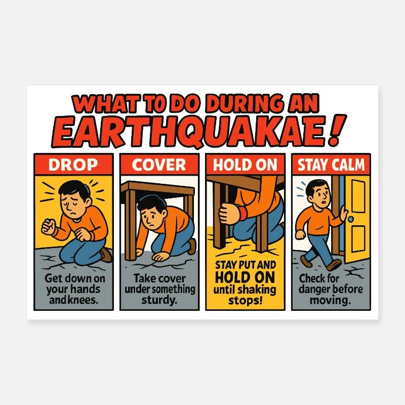 Earthquake Safety Guide Poster 12" x 8" (30x20 cm)