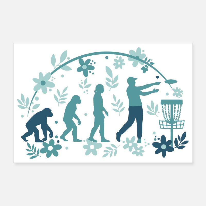 Disc Golf Evolution Funny Disc Golfer Flying Disc Poster 12" x 8" (30x20 cm)