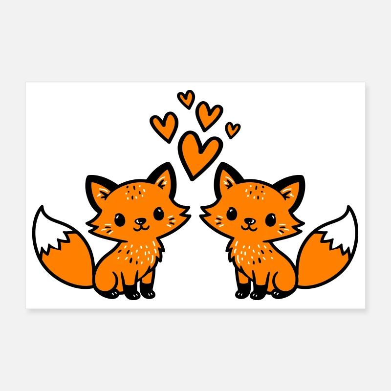 Amour du couple renard Poster 30 x 20 cm