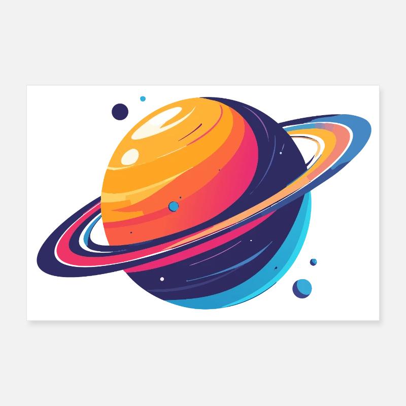 Neon Planet Cosmos Planet with Ring and Moons Poster 12" x 8" (30x20 cm)