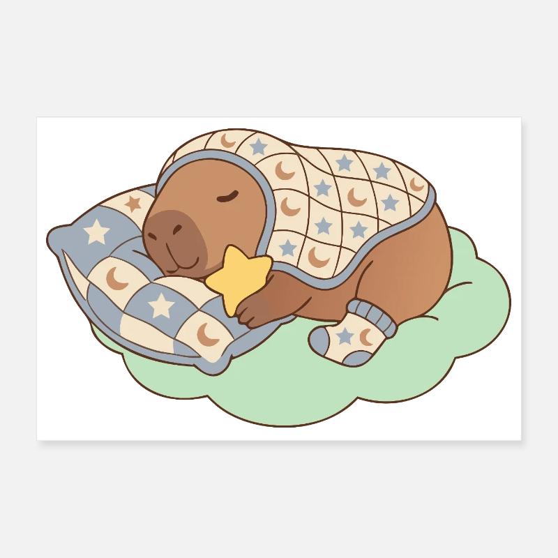 "Snug Sleeping Capybara On A Cloud - Aesthetic Poster 12" x 8" (30x20 cm)