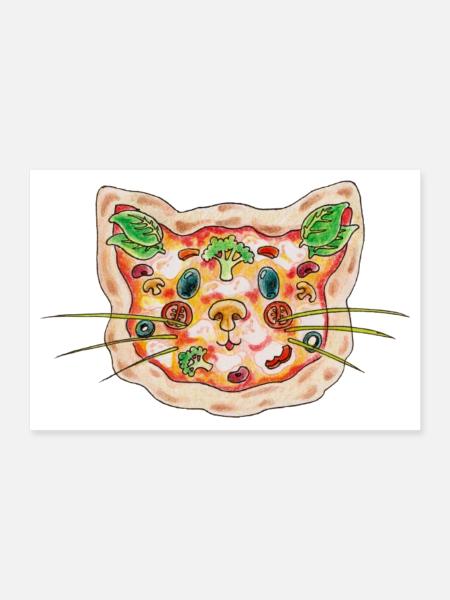 Pizza Katze - Poster 30x20 cm - Weiß - Vorne