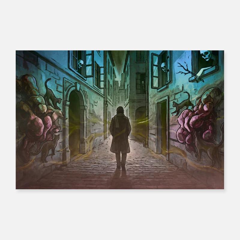 Ruelle sombre avec des créatures Poster 60 x 40 cm