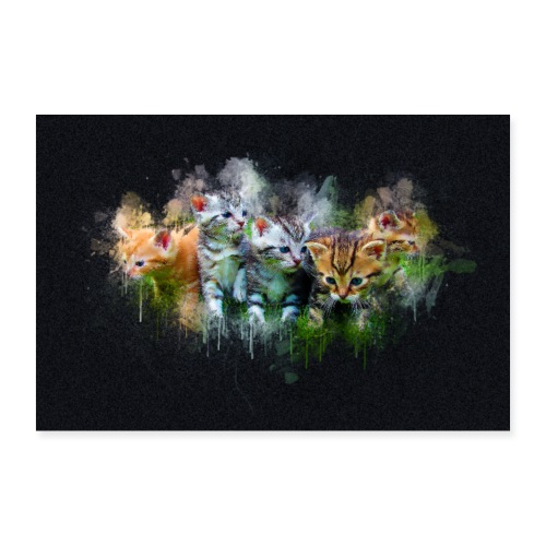Chatons peinture watercolor black -by- Wyll-Fryd - Poster 60 x 40 cm