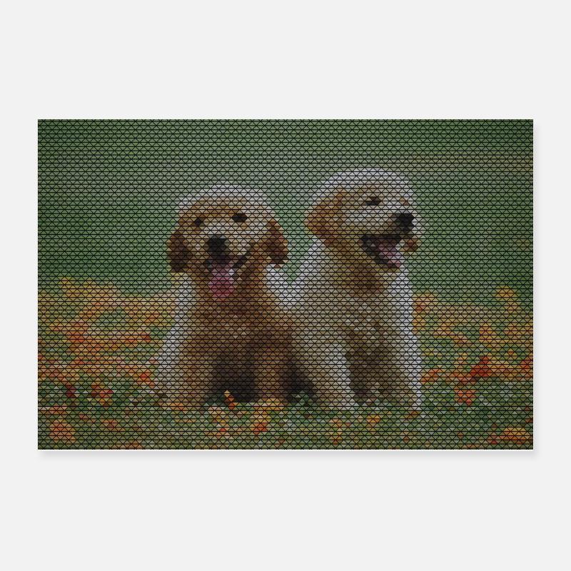 Two Labrador Retriever puppies with triangle pattern Poster 24" x 16" (60x40 cm)