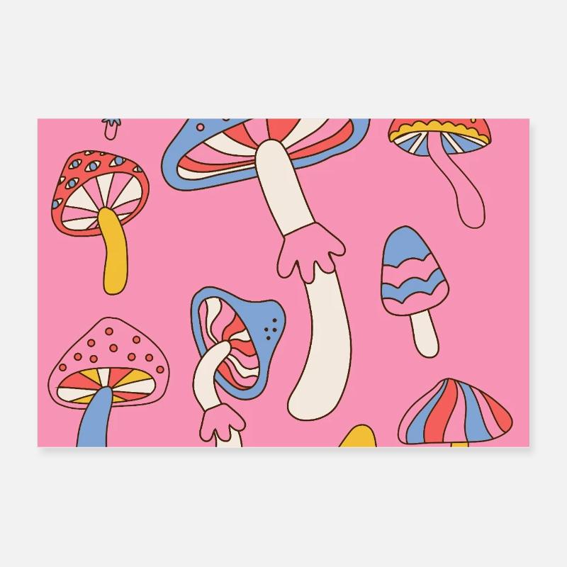 Retro Mushroom Pattern – Psychedelic 70s Design Poster 60x40 cm
