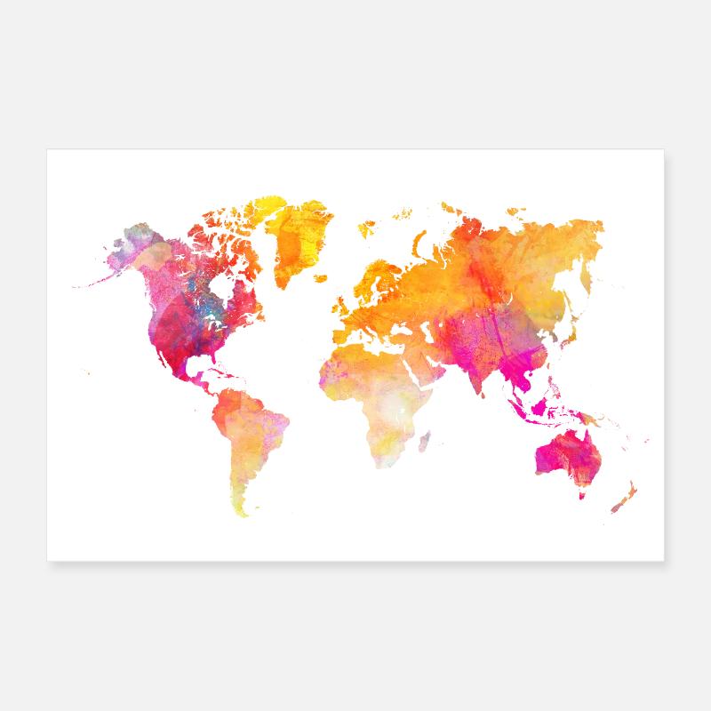 world map orange pink Poster 24" x 16" (60x40 cm)