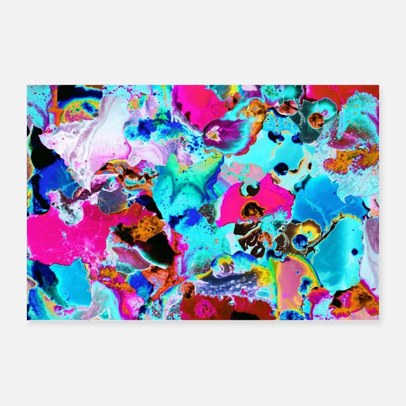 Abstract patchwork bright turquoise and pink color Poster 24" x 16" (60x40 cm)