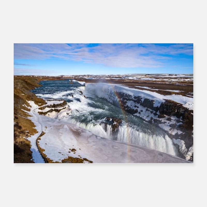 Cascade de Gullfoss avec arc-en-ciel, Islande - Poster 60 x 40 cm - blanc