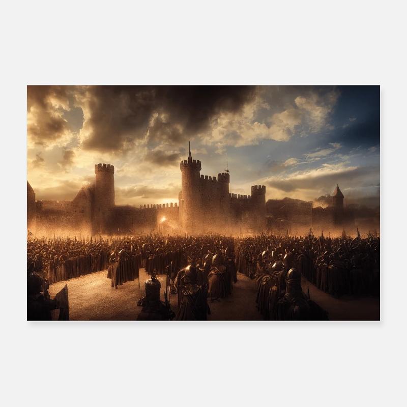 Medieval castle with army version 4 Poster 24" x 16" (60x40 cm)