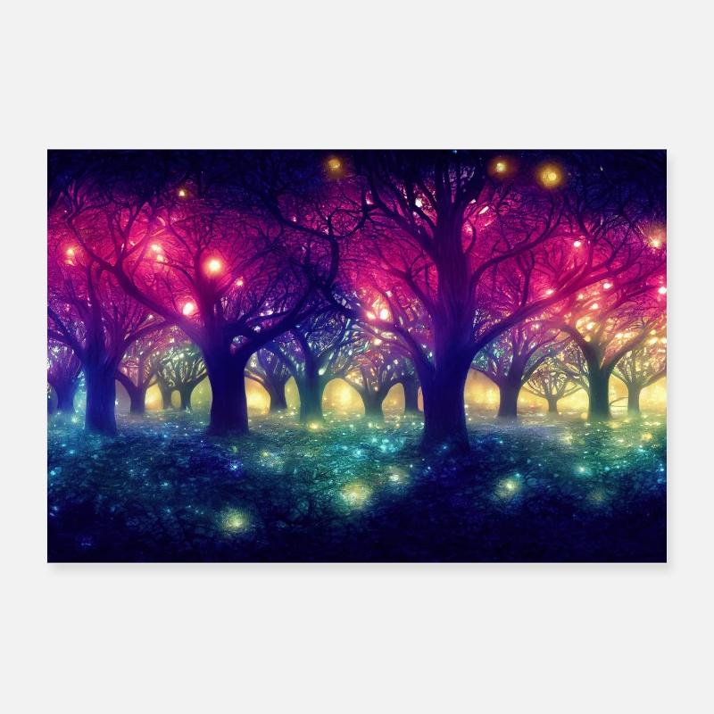 Verwunschender Wald mit leuchtenden Lichtern Poster 60x40 cm