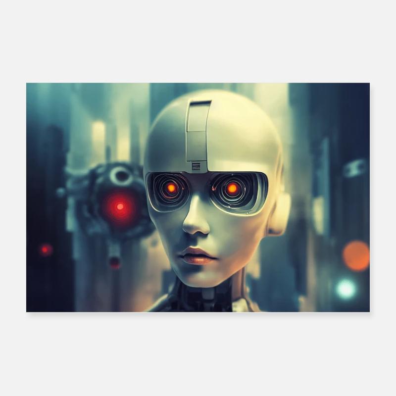 Humanoid in der Zukunft - Poster 60x40 cm - Weiß