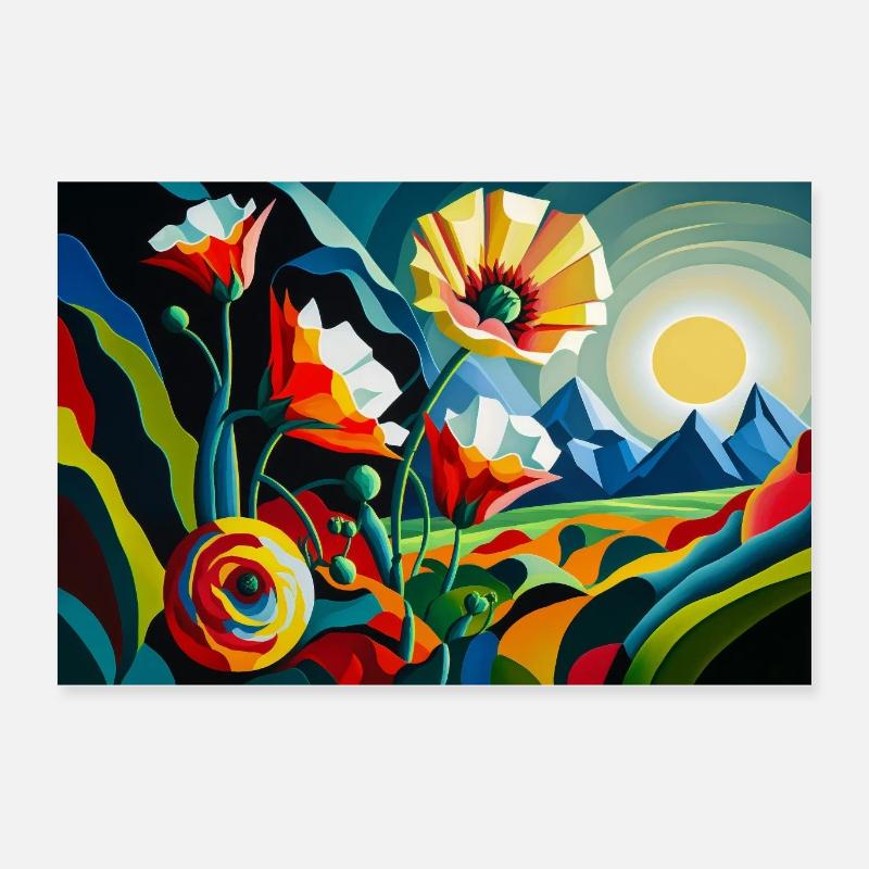 Blumengemälde - Poster 60x40 cm - Weiß
