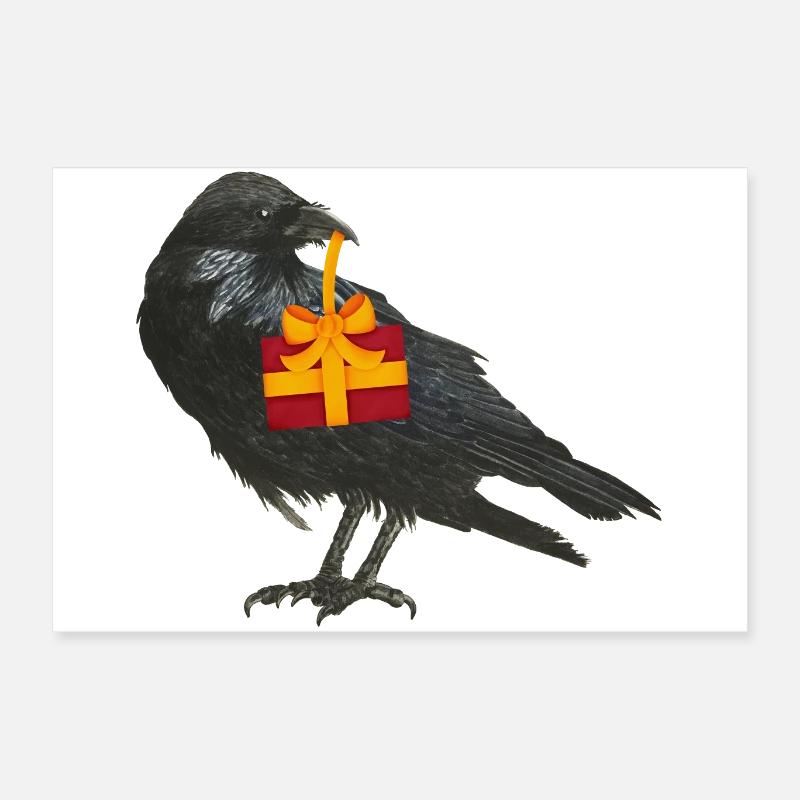 Corbeau avec cadeau dans le bec Poster 60 x 40 cm