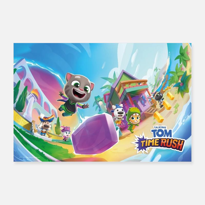 Talking Tom Time Rush Spel Tom Jaagt Op Kristallen Poster 60x40 cm