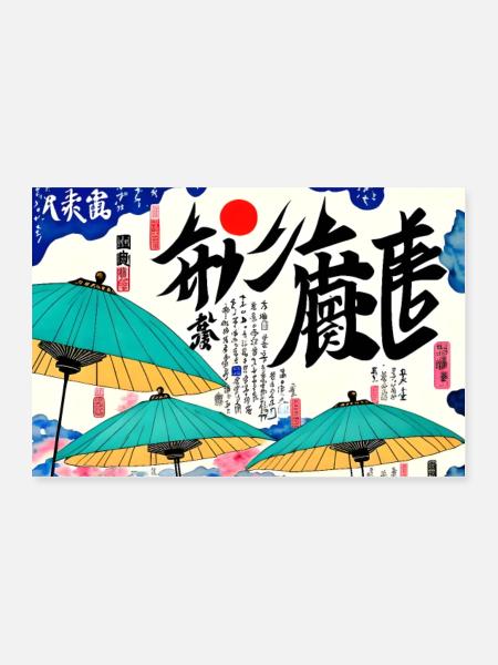 Japankunst Sonnenschirme Sommer - Poster 60x40 cm - Weiß