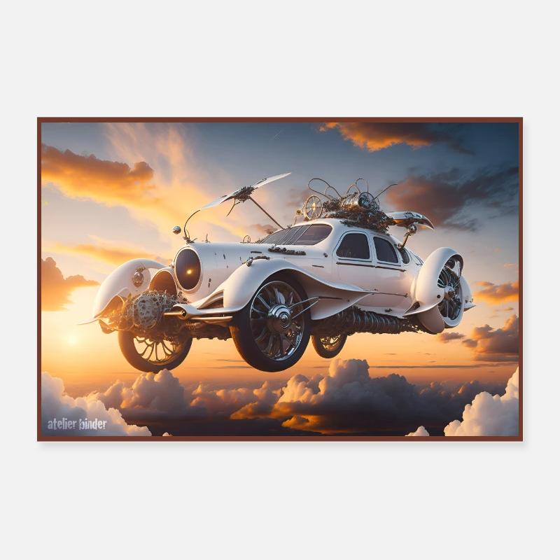 Fliegendes Luxusauto - Poster 60x40 cm - Weiß