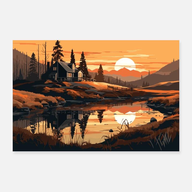 Hus ved søen Poster 60x40 cm