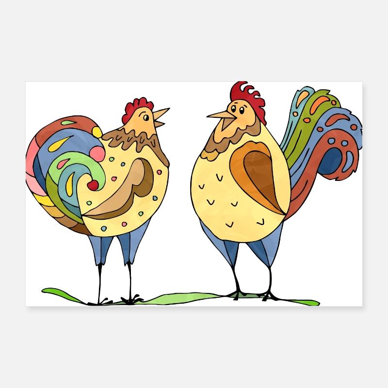 Poule et coq Poster 60 x 40 cm