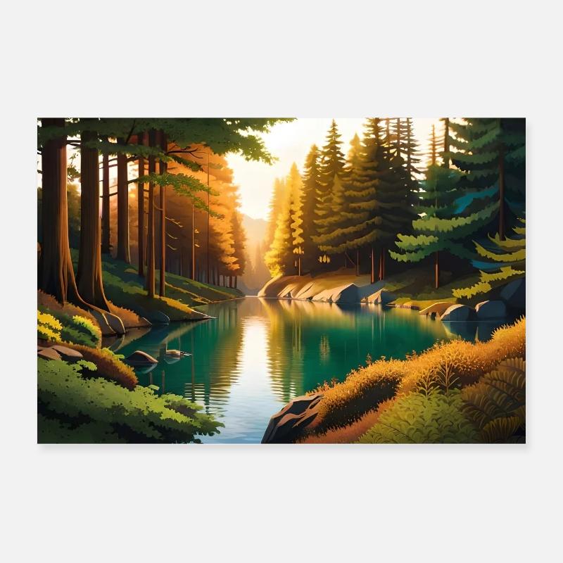 anime river inside the forest Poster 24" x 16" (60x40 cm)