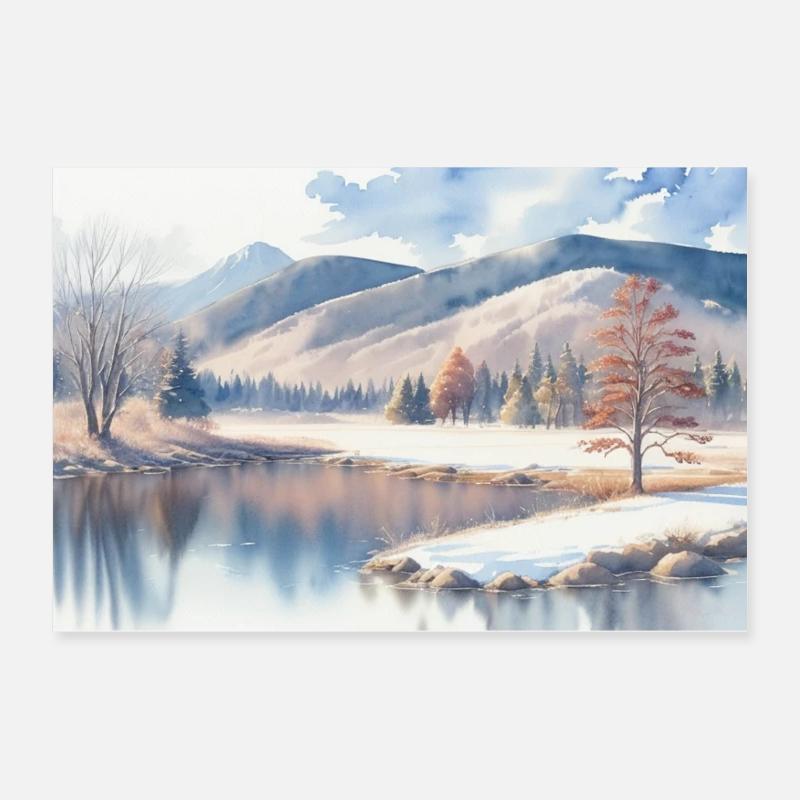 Dezember-Landschaft - Poster 60x40 cm - Weiß