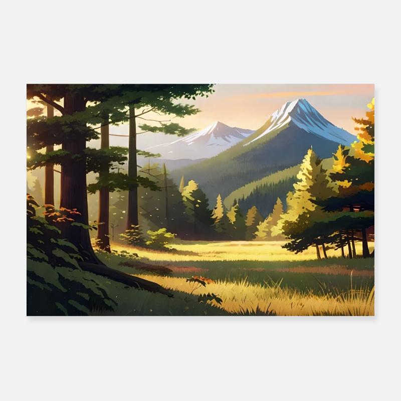 beautiful anime pine forest Poster 24" x 16" (60x40 cm)