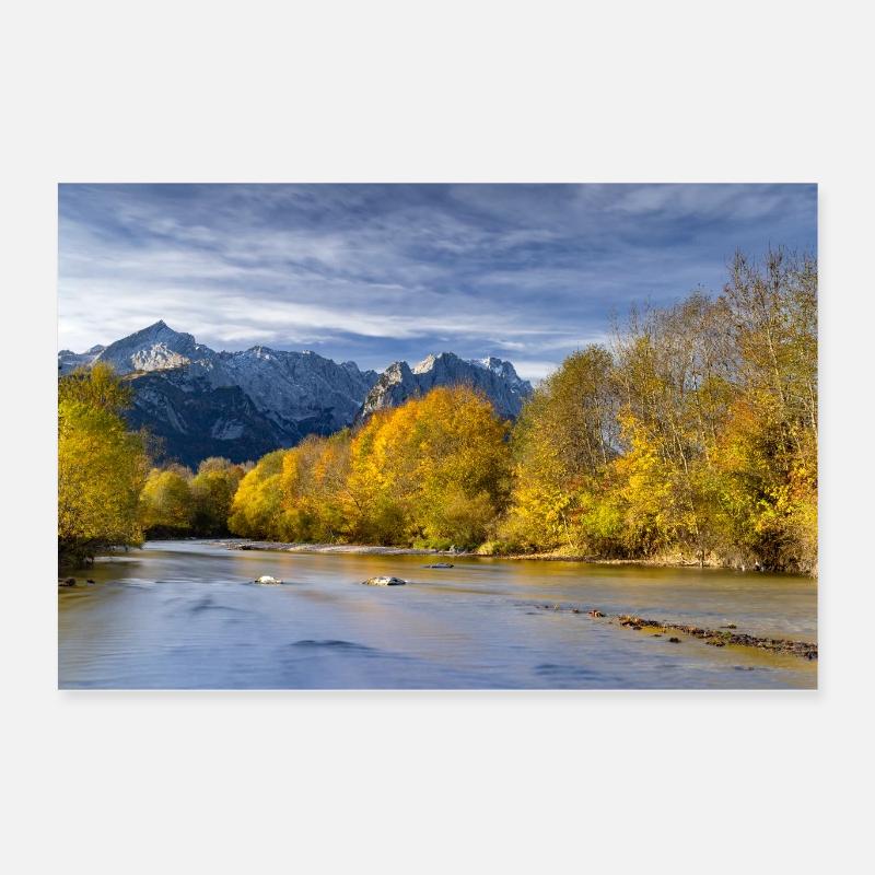 Ambiance automnale sur le Loisach avec la Zugspitze Poster 60 x 40 cm